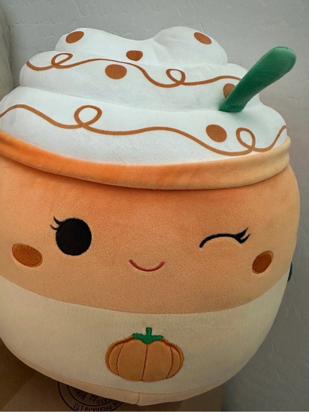 Squishmallow-Inspired Pumpkin Latte Plush - Orange & White
